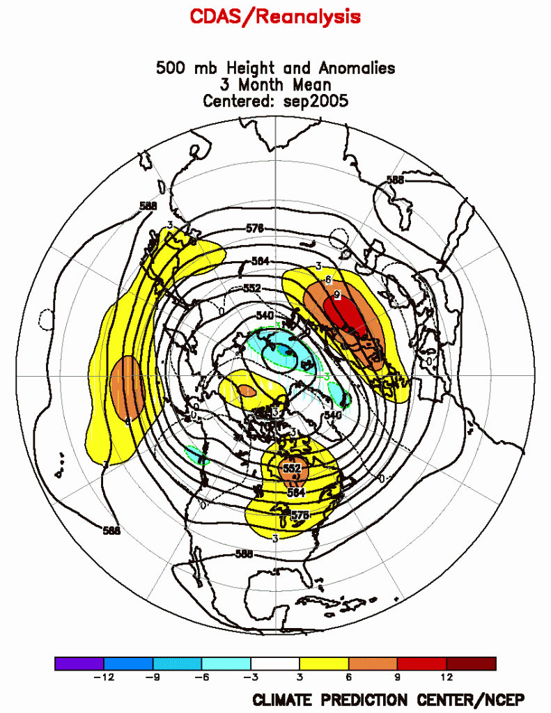 2005 500 MB Anamaly Aug-Oct via NOAA Climate Prediction Center