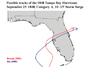 Possible Tracks for the 1848 Tampa Hurricane. image courtesy of James B. Elsner, Department of Geography Florida State University