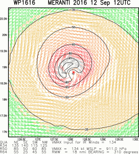 Estimated Wind Field Super Typhoon Meranti Max wind 155 knots.