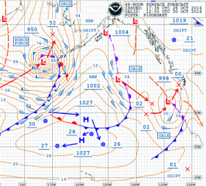 NOAA OPC Surface forecast for 1200 UTC 30 October 2016