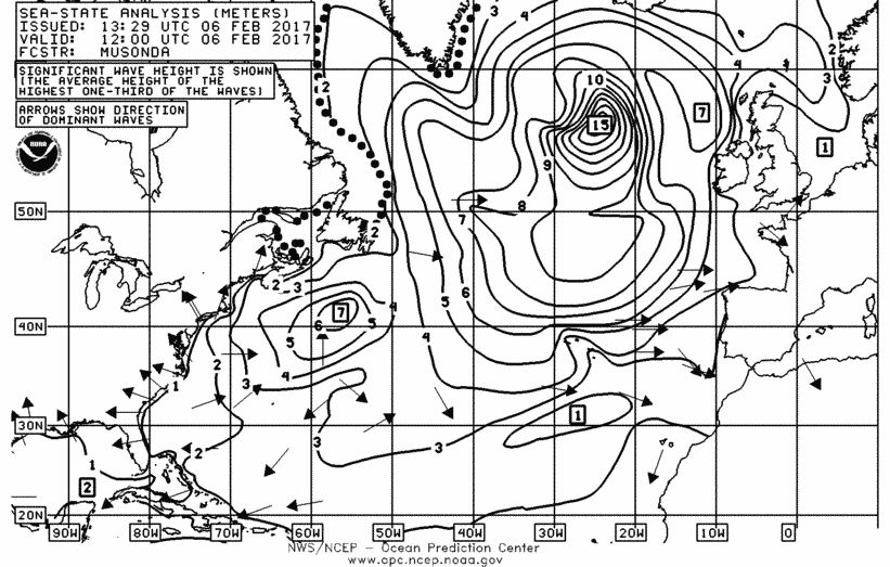 NOAA OPC1200 UTC 06 Feb. 2017 Wave Height Analysis 