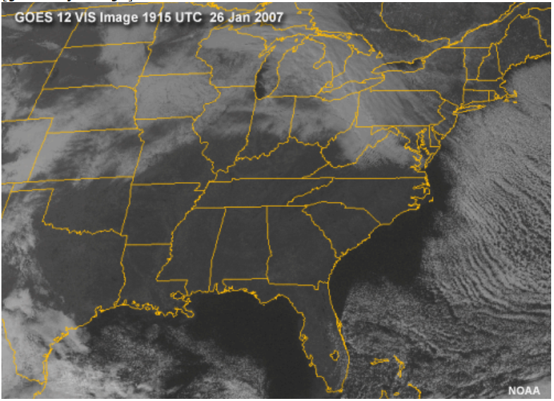 Satellite image showing cloud streets