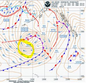 NOAA OPC Surface Forecast 12UTC 26 January 2016