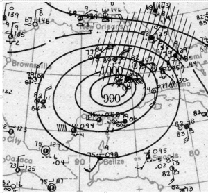 Surface weather analysis of the sixth hurricane of the 1921 Atlantic hurricane season on October 24, 1921.