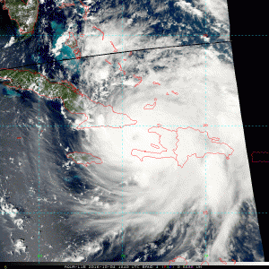 NOAA Satellite image Hurricane Matthew over the Windward Passage