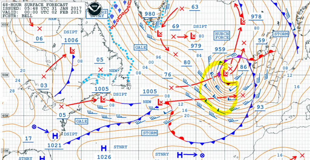 North Atlantic surface forecast 0000UTC 02 Feb. 2017