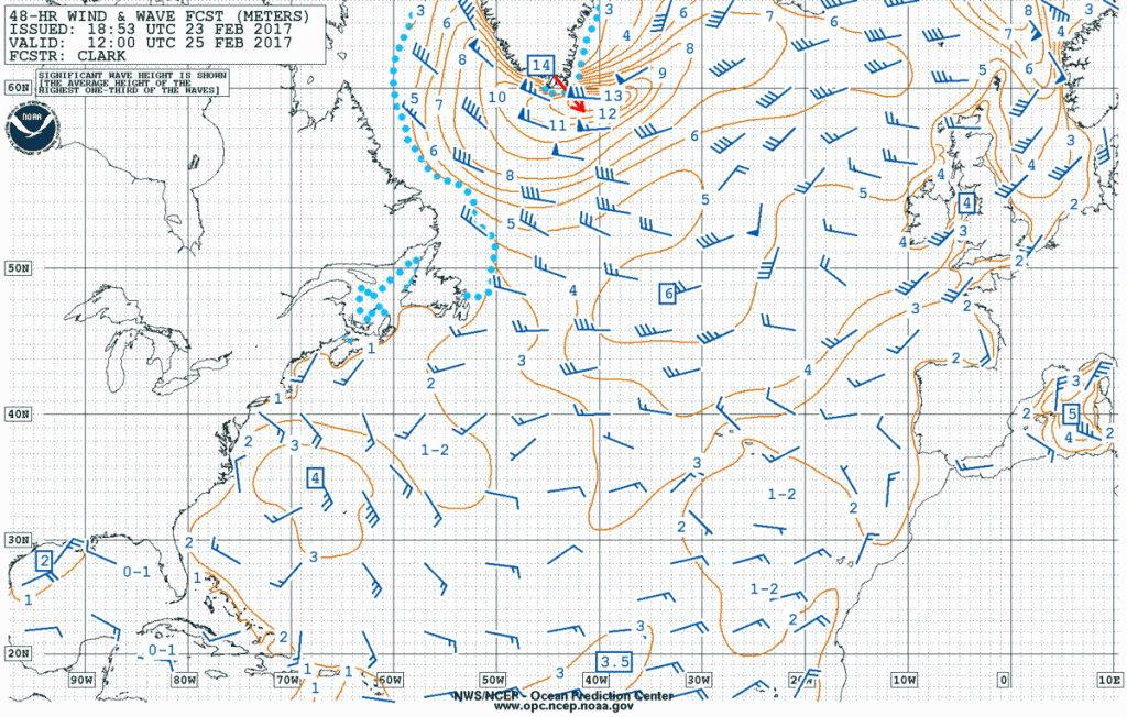 NOAA OPC Significant Wave Height Forecast 12Z 25 Feb 2017  