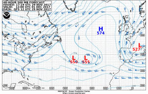 Omega block on 500 mb forecast chart